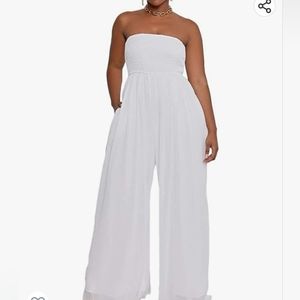 Ophestin Women Casual Solid Off Shoulder Smocked Drawstring Wide Leg Pants One